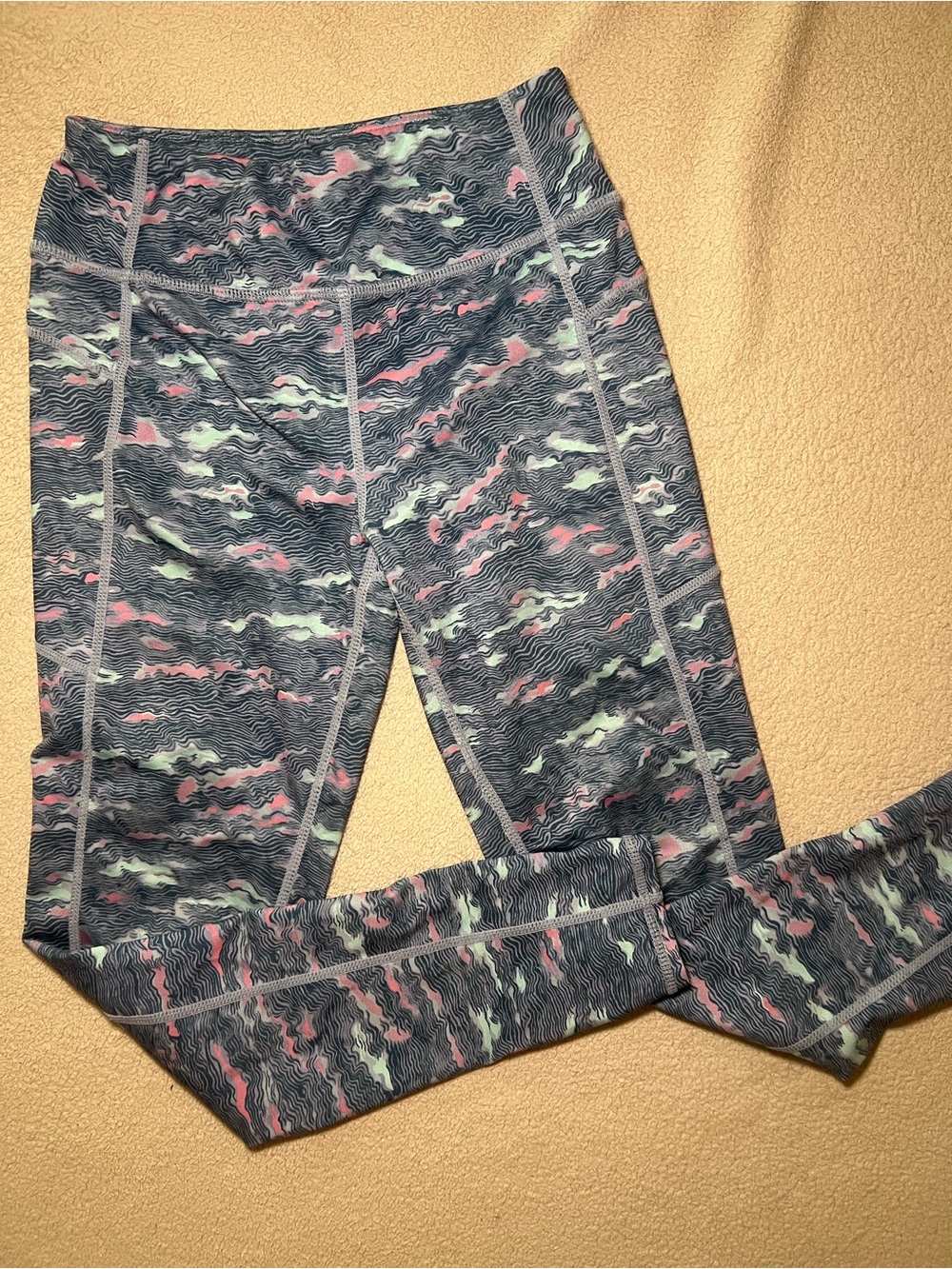 Zella Kids Gray Patterned Active Leggings with Pink & Mint Accents